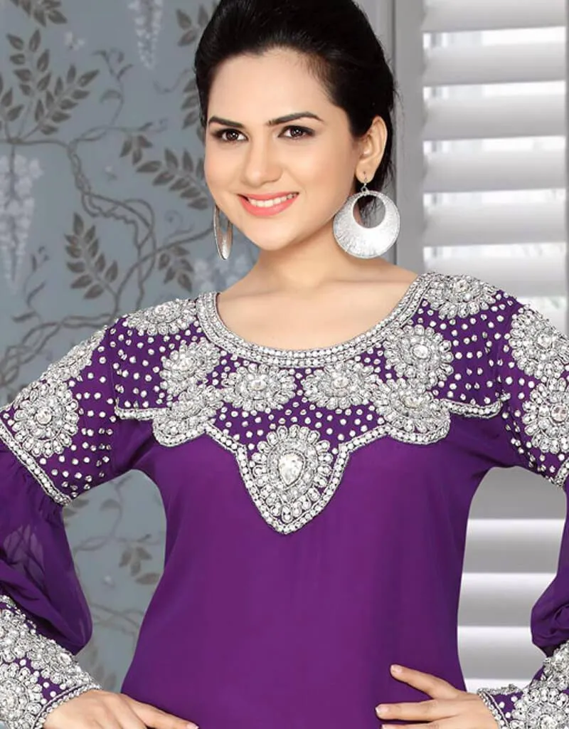 A-line Party Wear Dubai Style Kaftan With Silver work
