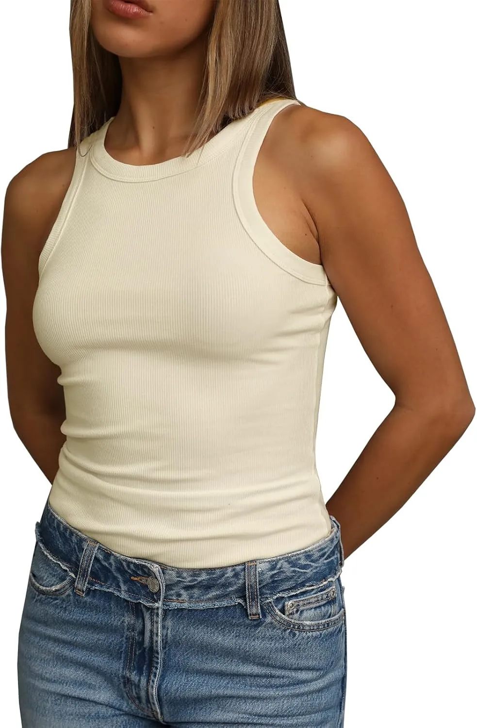 Abardsion Ribbed Tank Tops for Women - Going Out Summer Clothes Sleeveless Racerback Crew Neck Slim Fitted Workout Shirts