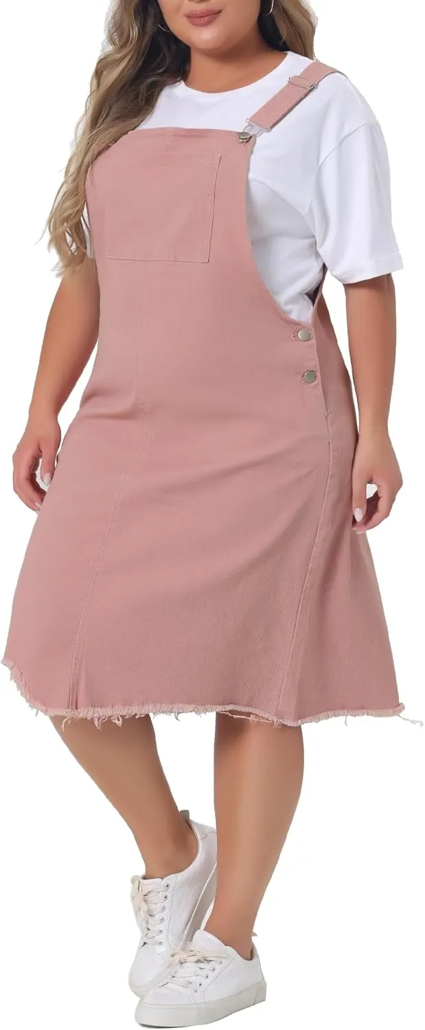 Agnes Orinda Plus Size Women's Denim Overall Dresses Frayed Adjustable Jean Straps Suspender Summer Dress