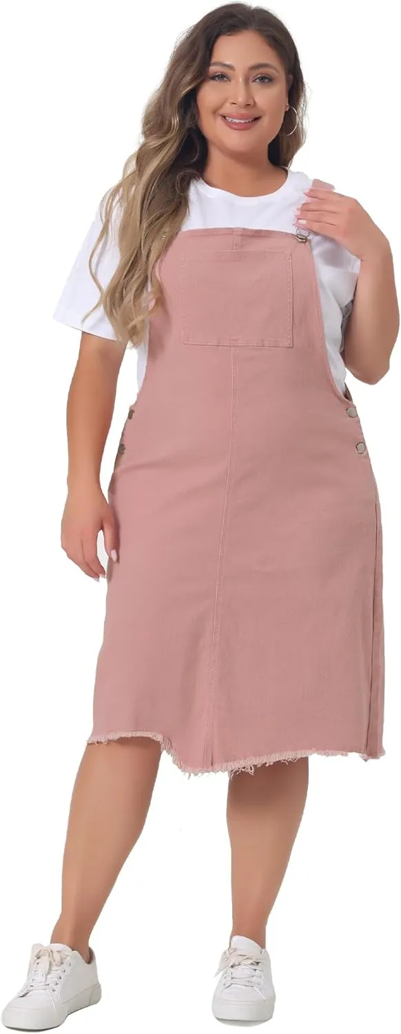 Agnes Orinda Plus Size Women's Denim Overall Dresses Frayed Adjustable Jean Straps Suspender Summer Dress