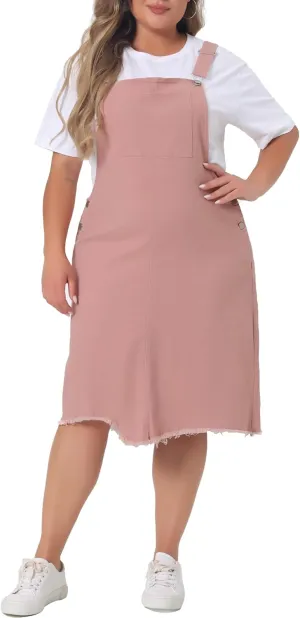 Agnes Orinda Plus Size Women's Denim Overall Dresses Frayed Adjustable Jean Straps Suspender Summer Dress
