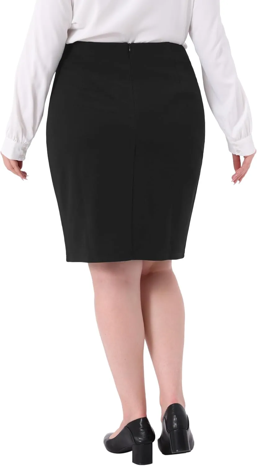Agnes Orinda Womens Plus Size Pencil Skirt Knee Length High Waist Stretchy Bodycon Formal Business Work Skirt Side Slit