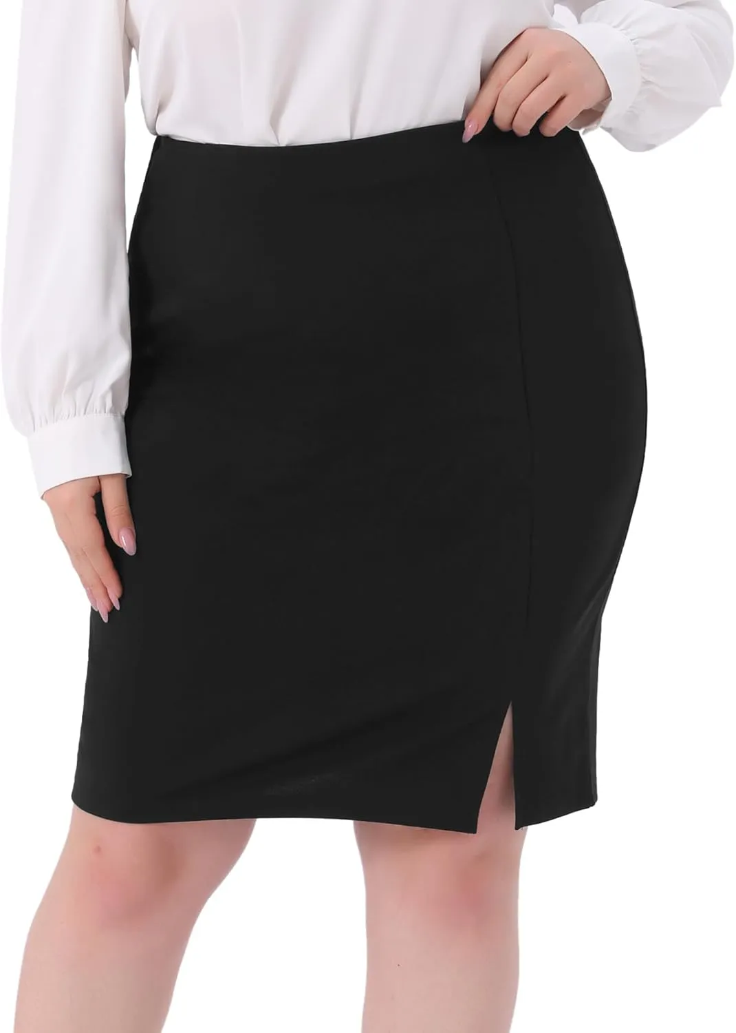 Agnes Orinda Womens Plus Size Pencil Skirt Knee Length High Waist Stretchy Bodycon Formal Business Work Skirt Side Slit