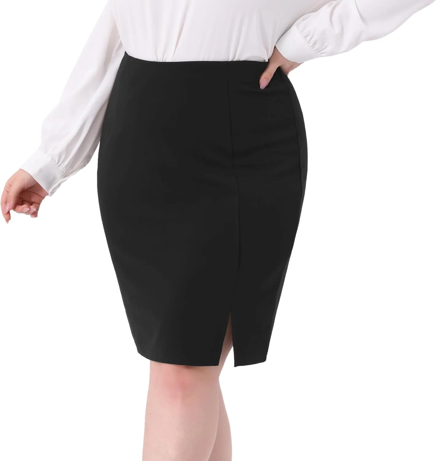 Agnes Orinda Womens Plus Size Pencil Skirt Knee Length High Waist Stretchy Bodycon Formal Business Work Skirt Side Slit
