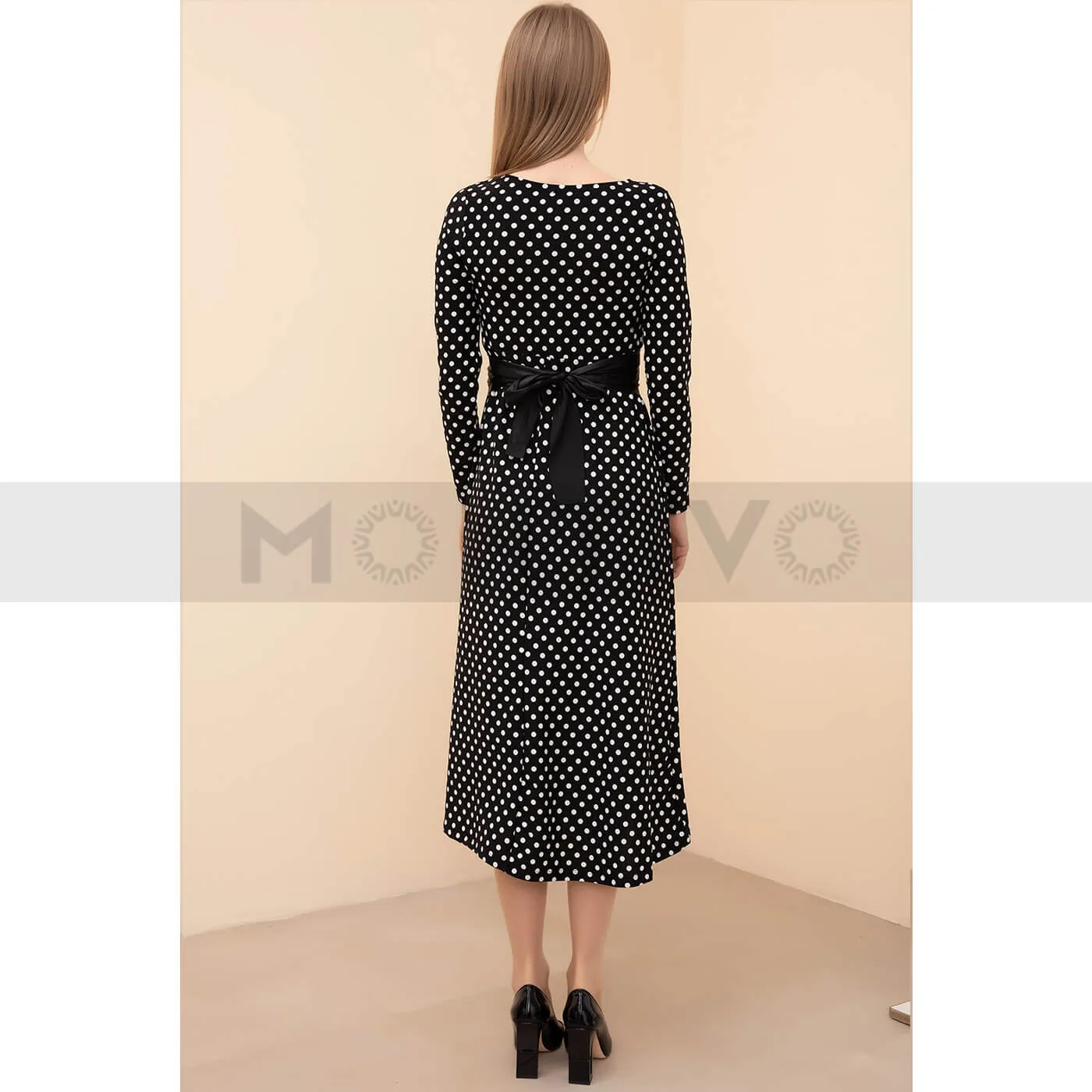 Black Polka Dot Belted Dress