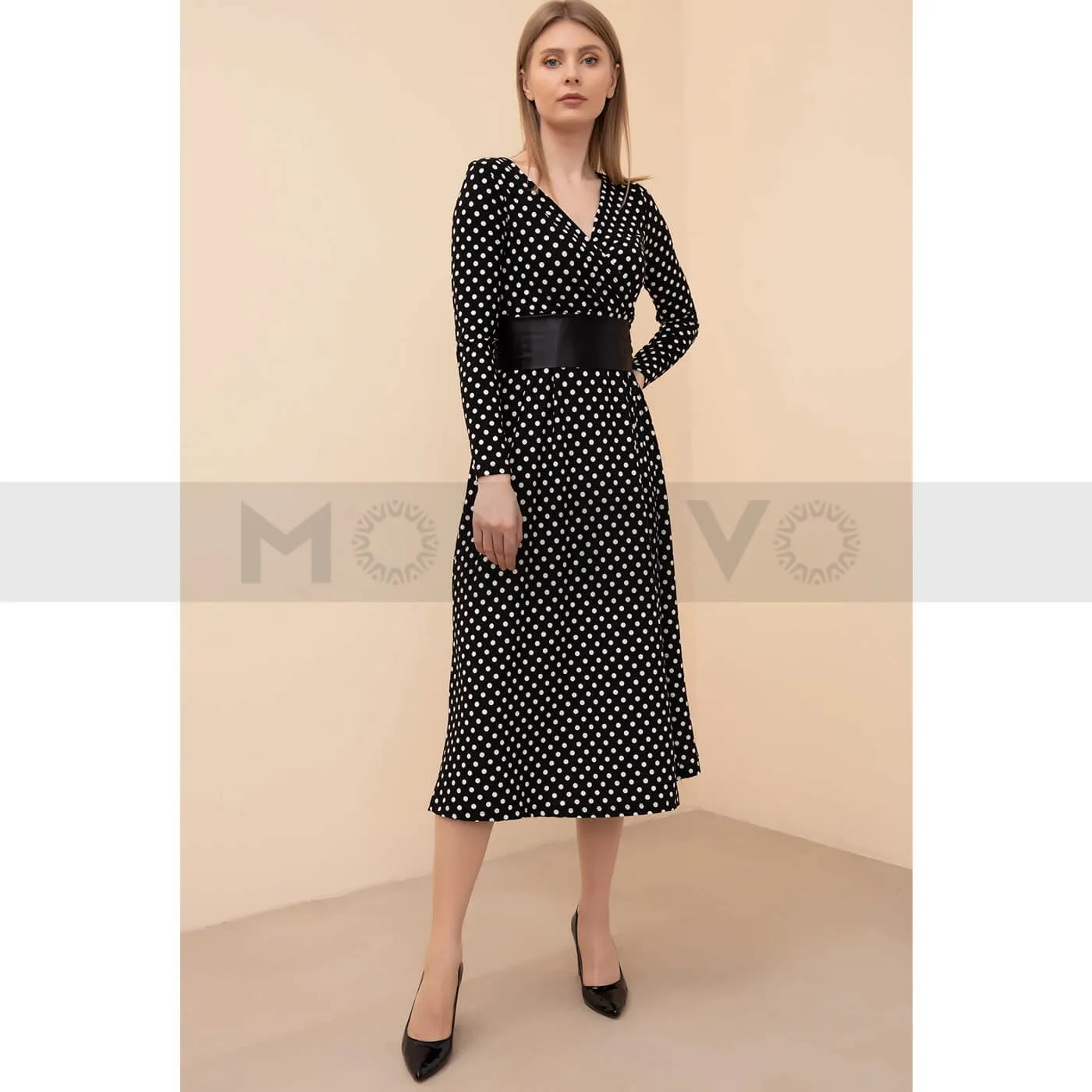 Black Polka Dot Belted Dress