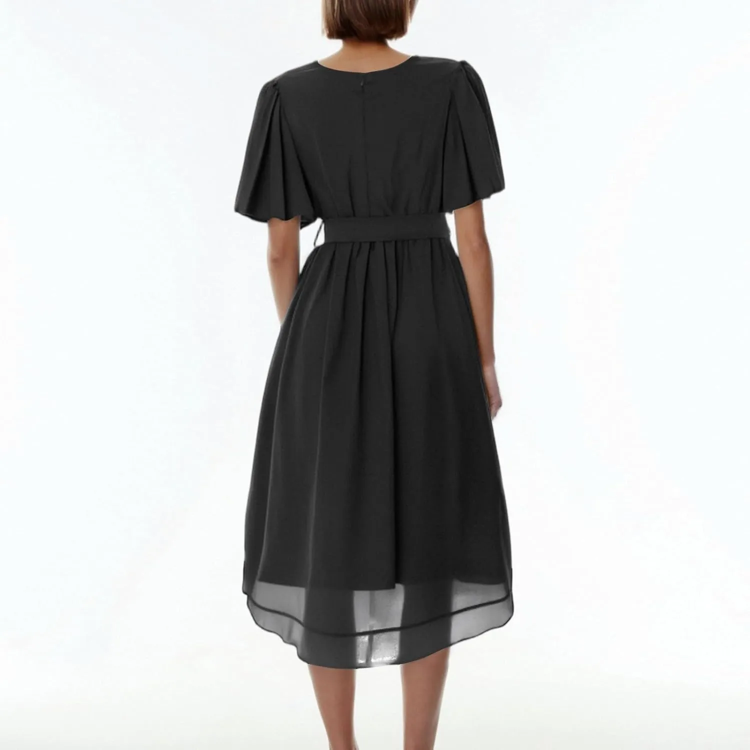 Boho Dresses for Women,2025 Summer Trendy Floral Chiffon Midi Dress,Elegant V Neck Belted Flowy Beach Vacation Dress