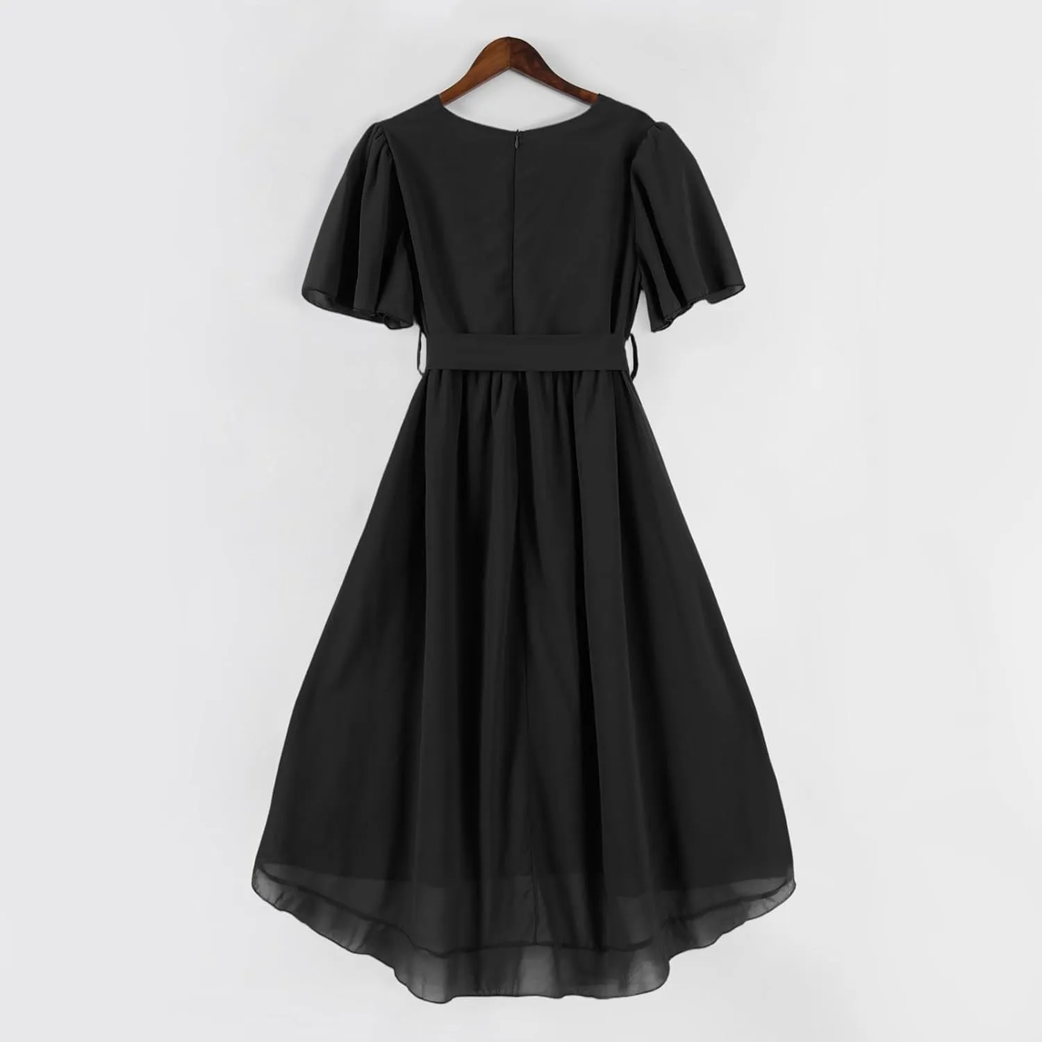 Boho Dresses for Women,2025 Summer Trendy Floral Chiffon Midi Dress,Elegant V Neck Belted Flowy Beach Vacation Dress