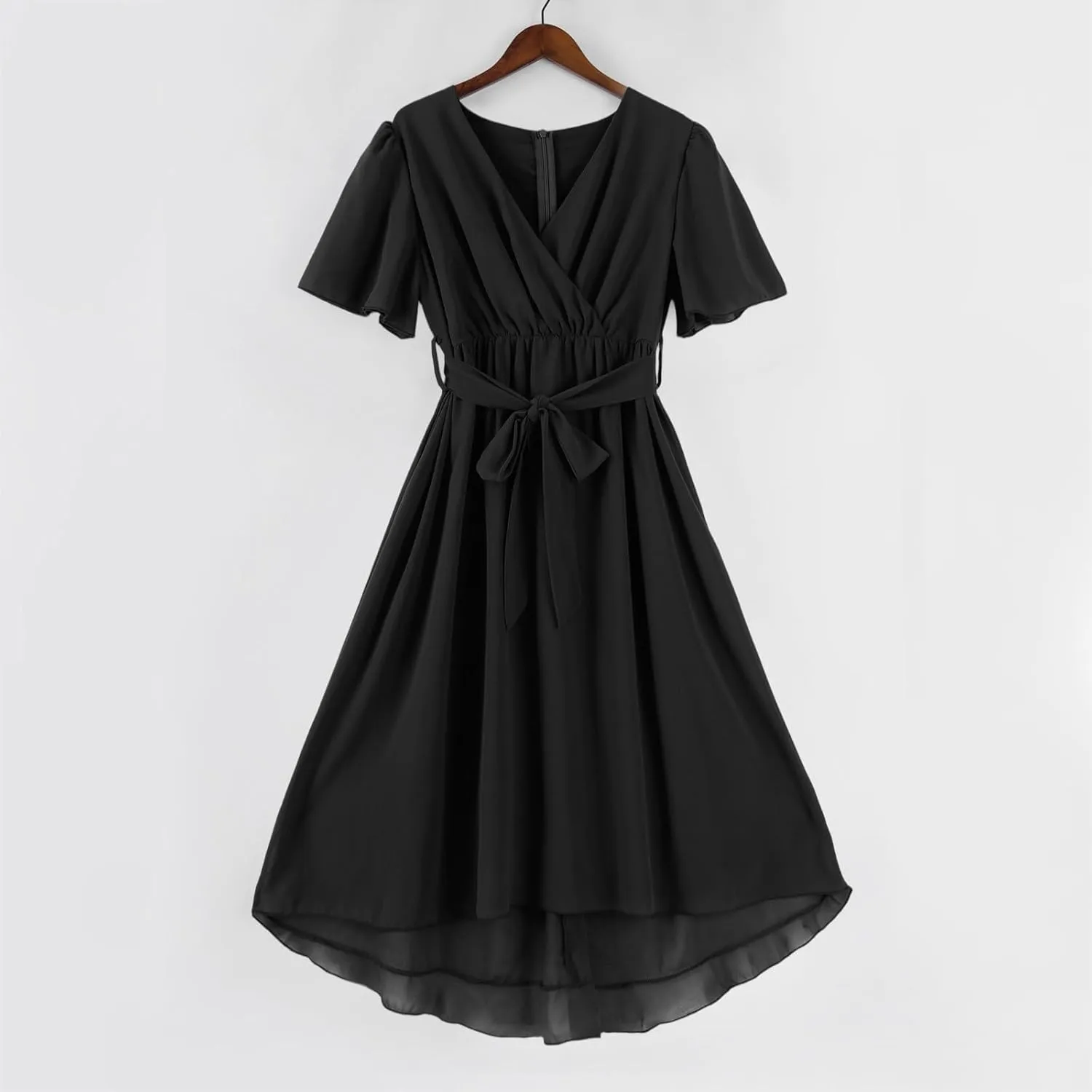 Boho Dresses for Women,2025 Summer Trendy Floral Chiffon Midi Dress,Elegant V Neck Belted Flowy Beach Vacation Dress