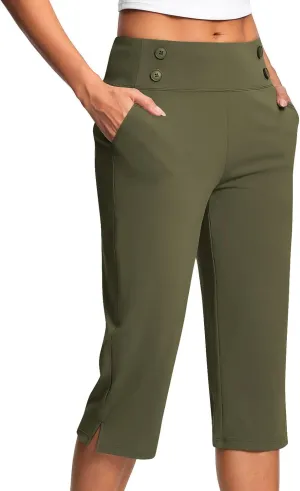 Capri Pants for Women High Waist Elastic Workout Yoga Pant Tummy Control Leggings Lightweight Pockets Cropped Trousers