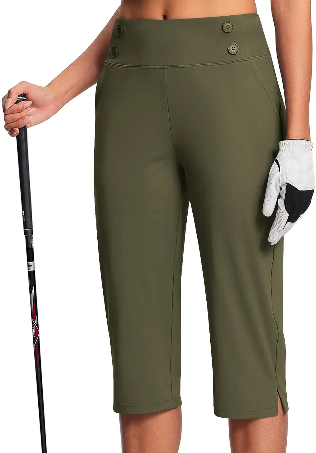 Capri Pants for Women High Waist Elastic Workout Yoga Pant Tummy Control Leggings Lightweight Pockets Cropped Trousers