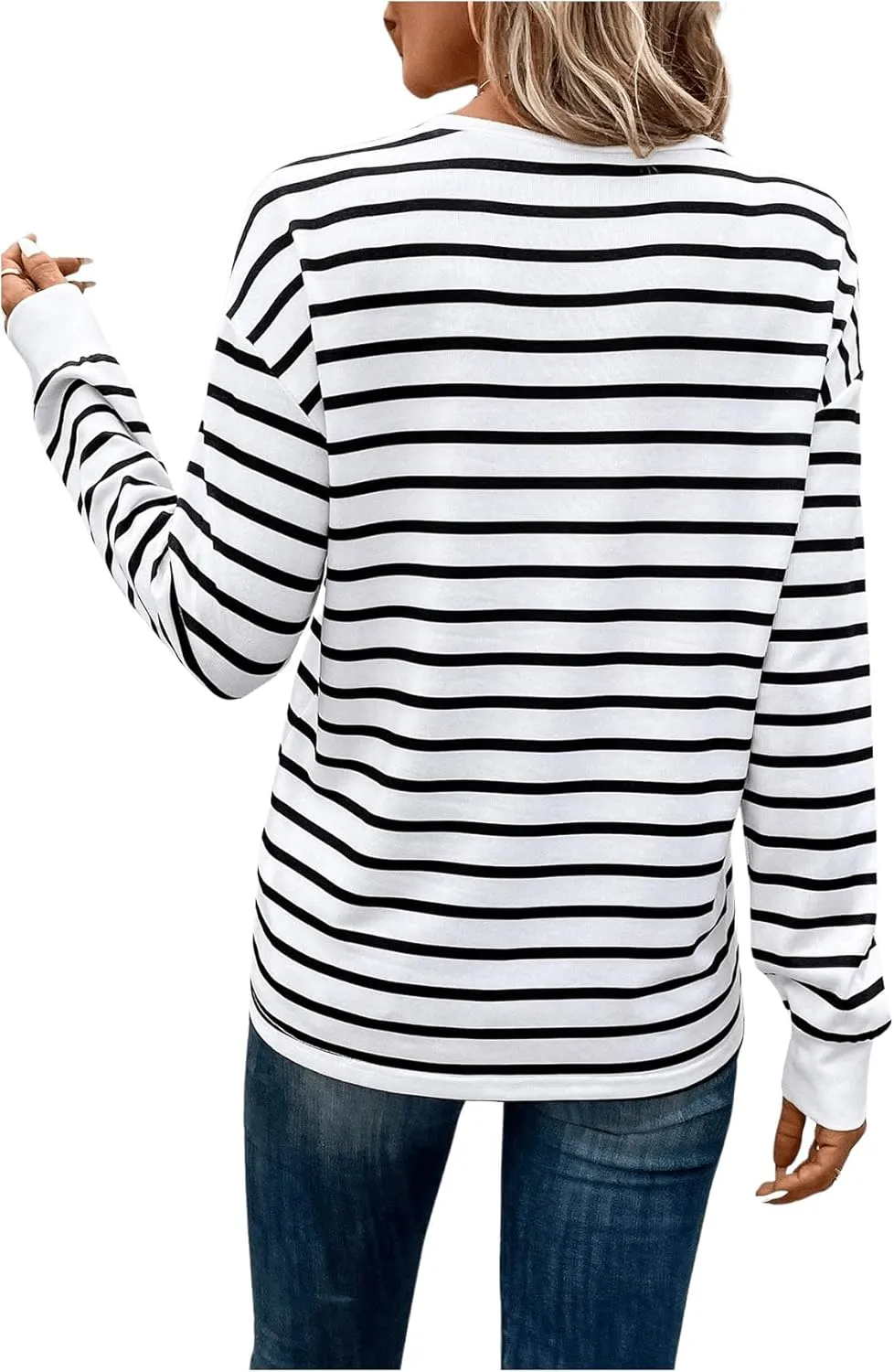 COZYEASE Women's Striped Long Sleeve Shirts Casual Crewneck Drop Shoulder Tops Basic Tees T Shirts