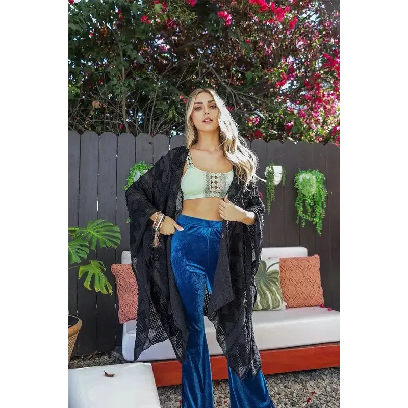 Embroidered Zig Zag Soft Kimono