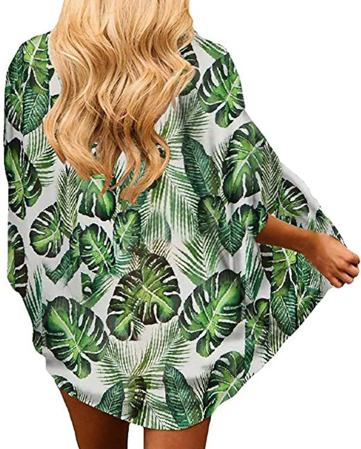FINOCEANS Womens Floral Chiffon Kimono Cardigans Loose Beach Cover Up Half Sleeve Tops