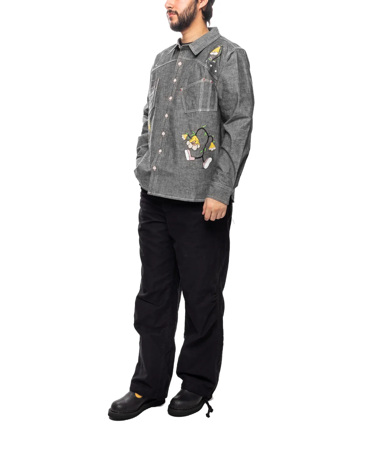 Garden Party Chambray Button Up Shirt Gray