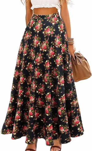 GORAIS Maxi Long Skirts for Women Boho Floral High Waist Skirt