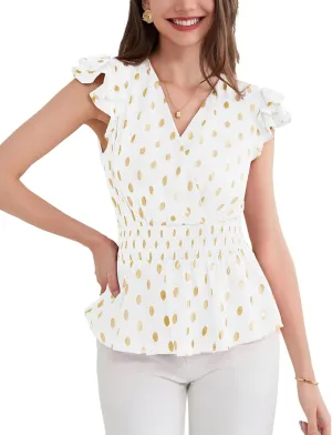 GRACE KARIN Peplum Tops for Women Wrap V Neck Business Casual Blouses Short Sleeve Polka Dot Ruffle Summer Tops Shirts