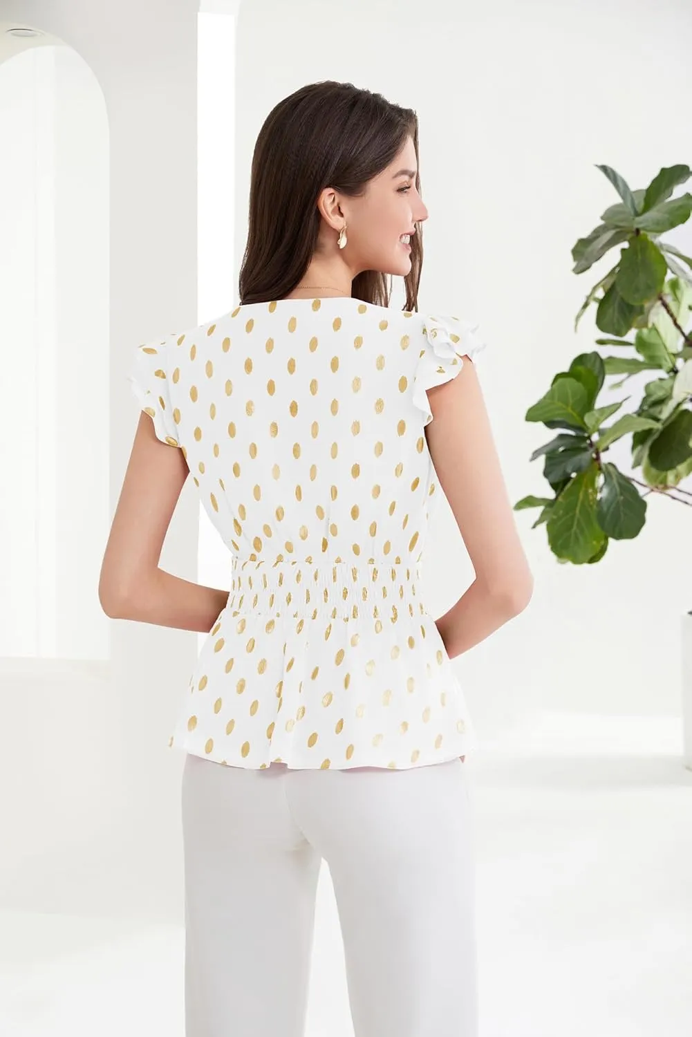 GRACE KARIN Peplum Tops for Women Wrap V Neck Business Casual Blouses Short Sleeve Polka Dot Ruffle Summer Tops Shirts