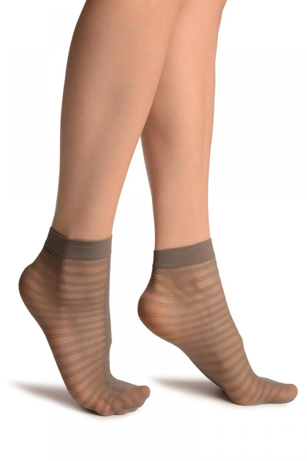 Grey With Front Seam & Double Stripes Socks Ankle High