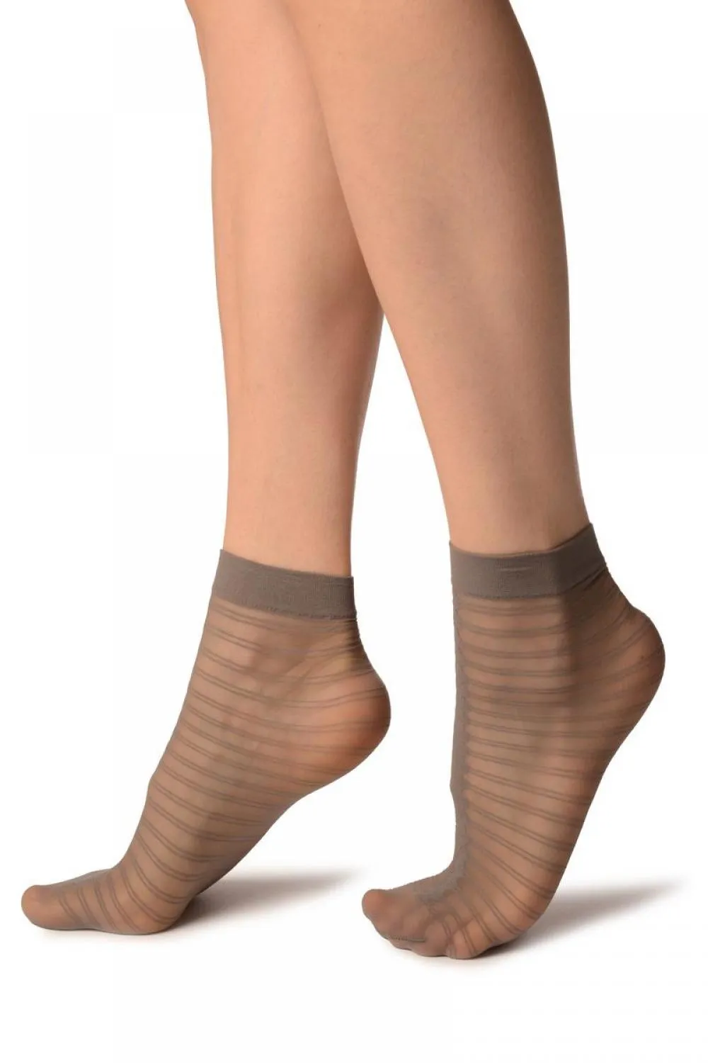 Grey With Front Seam & Double Stripes Socks Ankle High