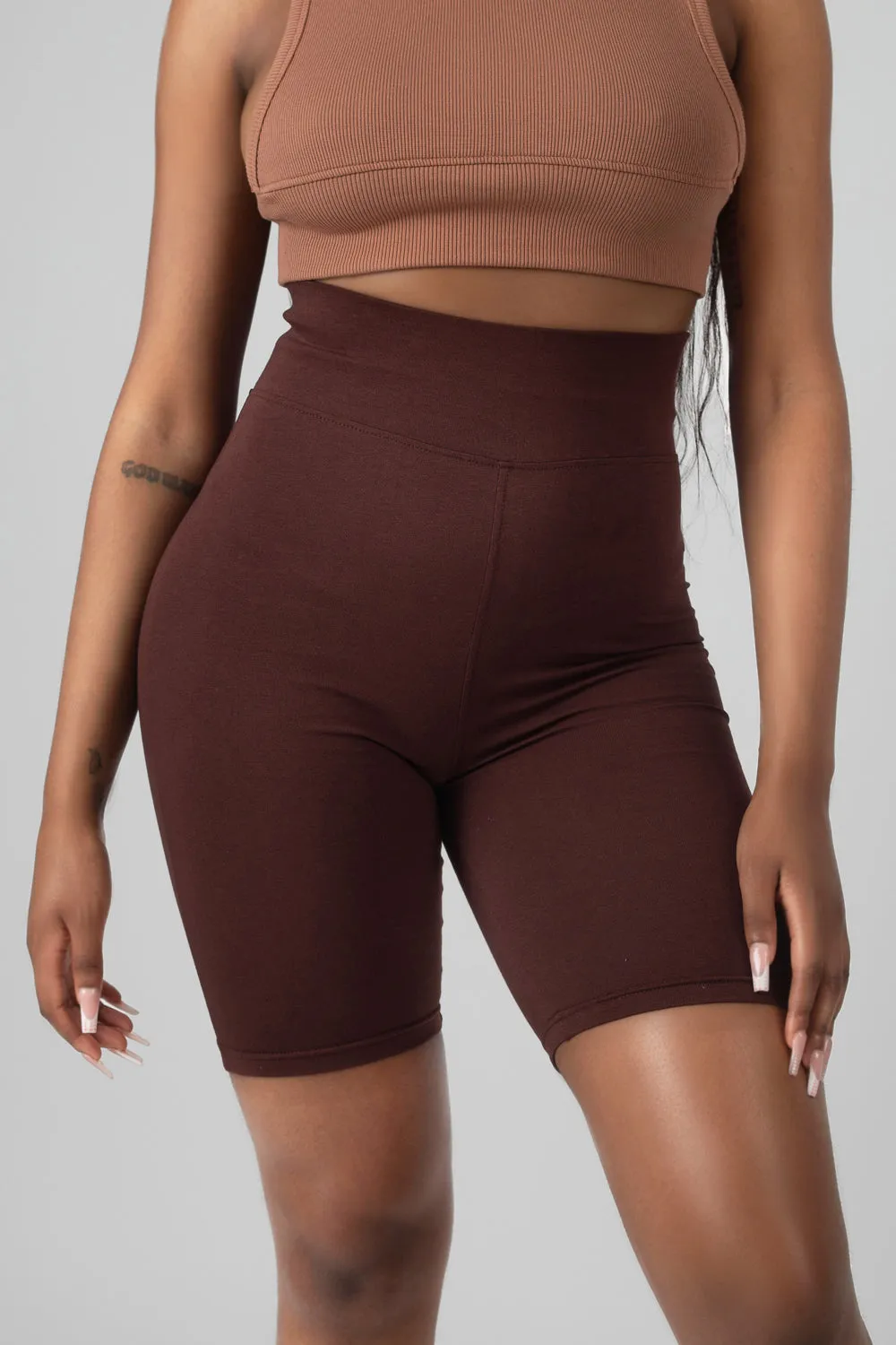 High Waisted Jersey Cycling Shorts Chocolate