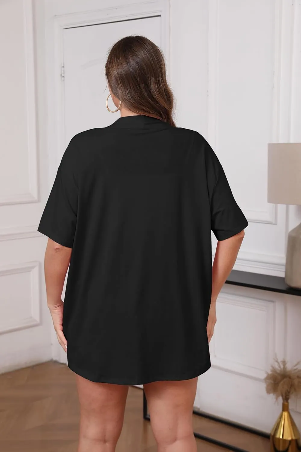 IN'VOLAND Women Plus Size Lightweight Cardigan Short Sleeve Open Front Casual Summer Kimonos Cardigans with Pockets