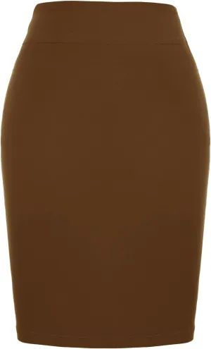 Kate Kasin Women's Stretch Knee Length Pencil Skirts High Waisted Slim Fit Business Casual Skirt