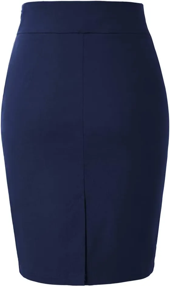 Kate Kasin Women's Stretch Knee Length Pencil Skirts High Waisted Slim Fit Business Casual Skirt