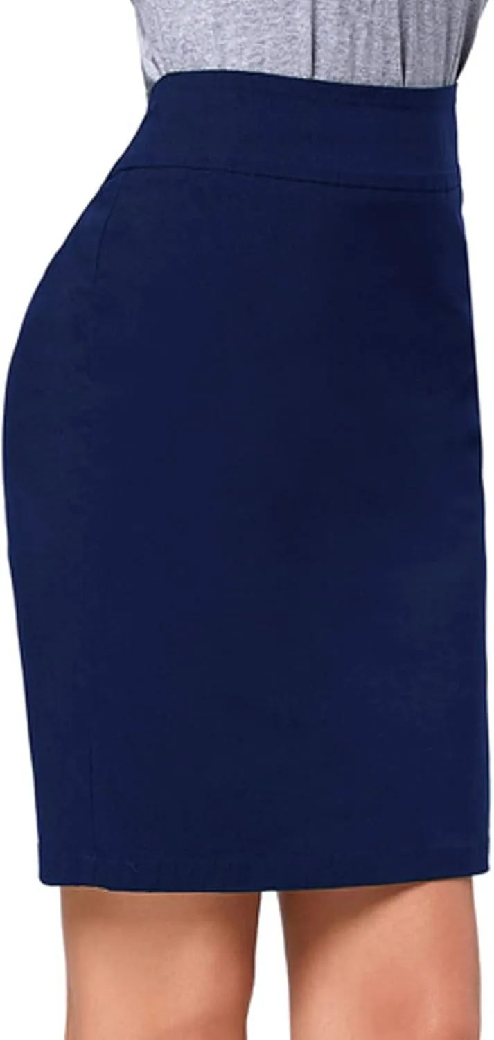 Kate Kasin Women's Stretch Knee Length Pencil Skirts High Waisted Slim Fit Business Casual Skirt