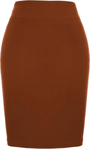 Kate Kasin Women's Stretch Knee Length Pencil Skirts High Waisted Slim Fit Business Casual Skirt