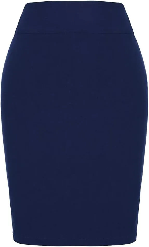 Kate Kasin Women's Stretch Knee Length Pencil Skirts High Waisted Slim Fit Business Casual Skirt