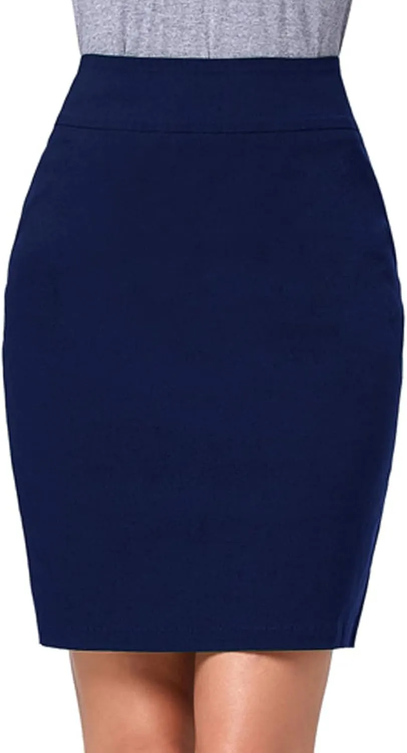 Kate Kasin Women's Stretch Knee Length Pencil Skirts High Waisted Slim Fit Business Casual Skirt
