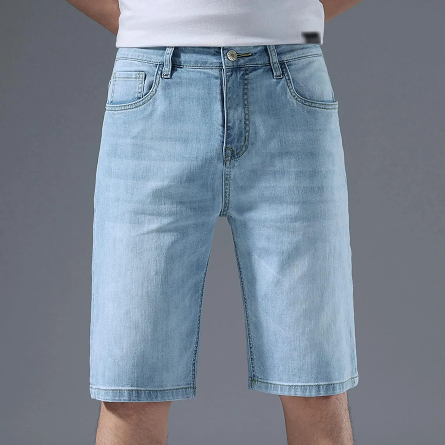 Men's Knee Length Straight Jean Short Stretchy Casual Cotton Denim Shorts Classic Short Pants with Pockets
