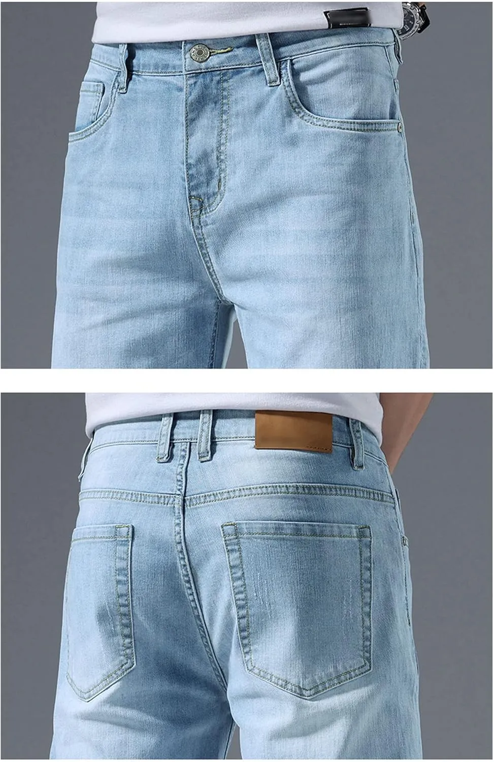 Men's Knee Length Straight Jean Short Stretchy Casual Cotton Denim Shorts Classic Short Pants with Pockets