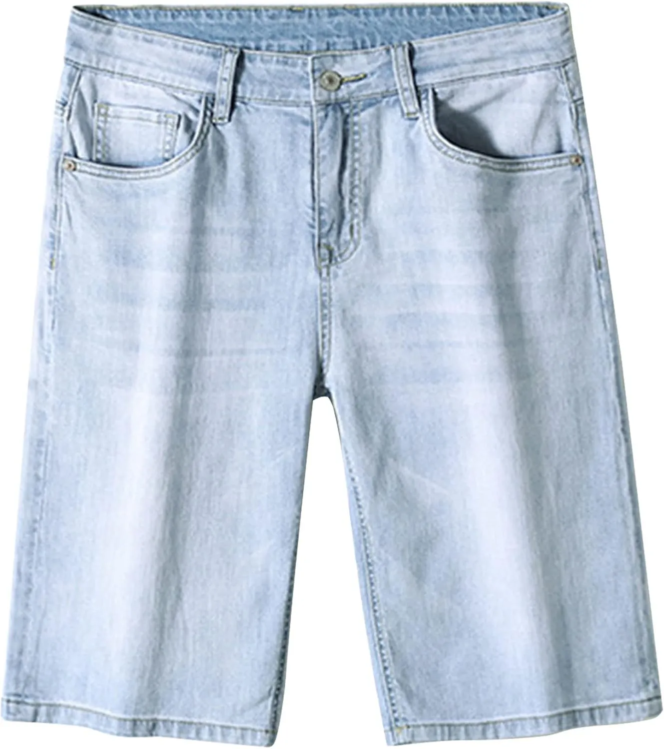 Men's Knee Length Straight Jean Short Stretchy Casual Cotton Denim Shorts Classic Short Pants with Pockets
