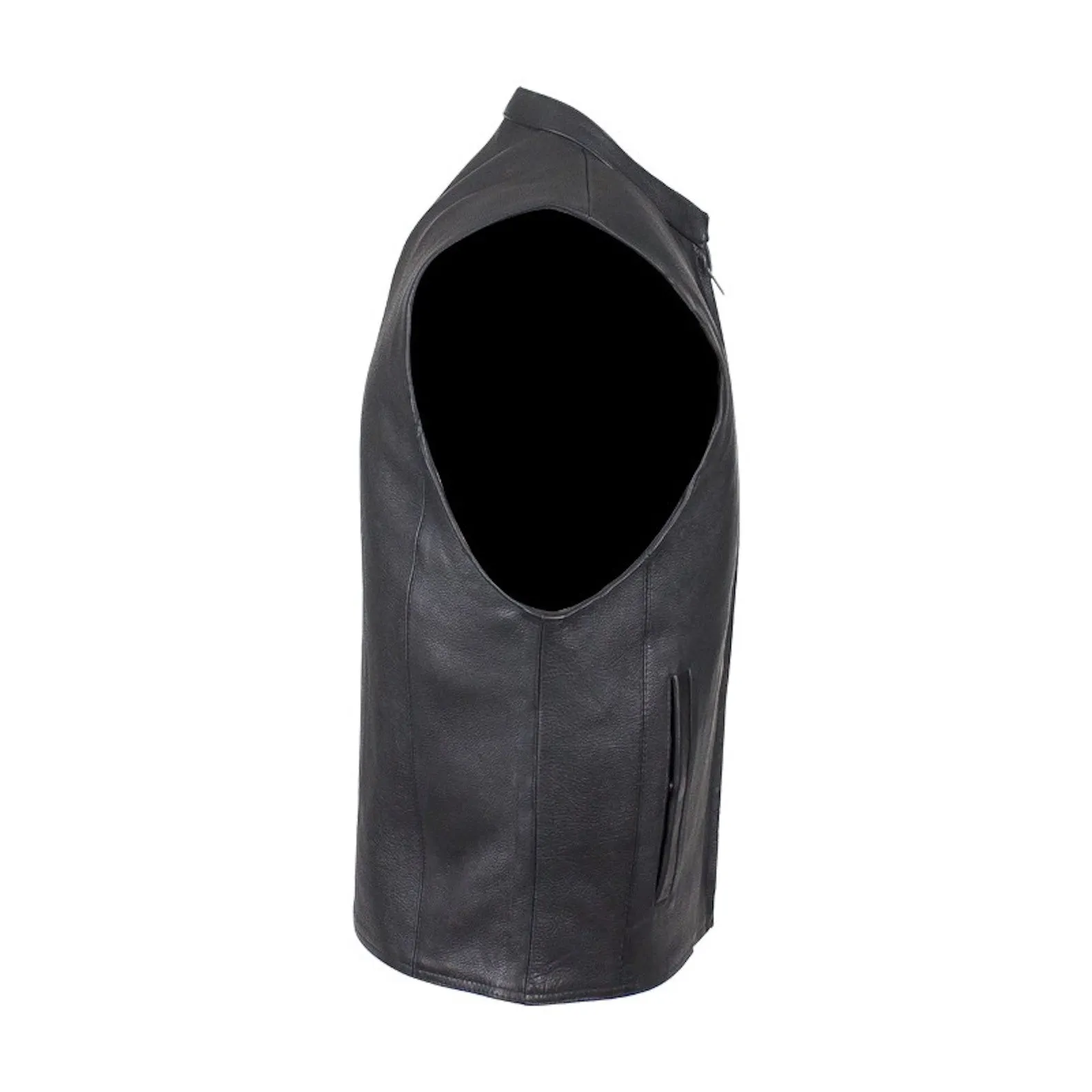 Mens Naked Leather Motorcycle Club Style Vest With Mandarin Stand Up Collar