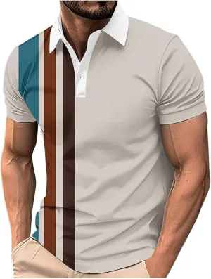Mens Striped Golf Polo Shirts Slim Short Sleeve Color Matching Polo T Shirt Basic Stylish Cotton Work Shirts Dressy