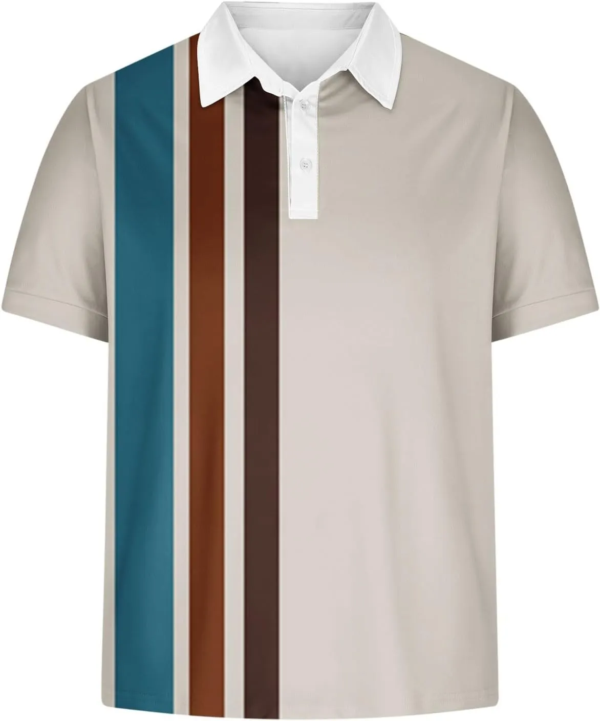 Mens Striped Golf Polo Shirts Slim Short Sleeve Color Matching Polo T Shirt Basic Stylish Cotton Work Shirts Dressy