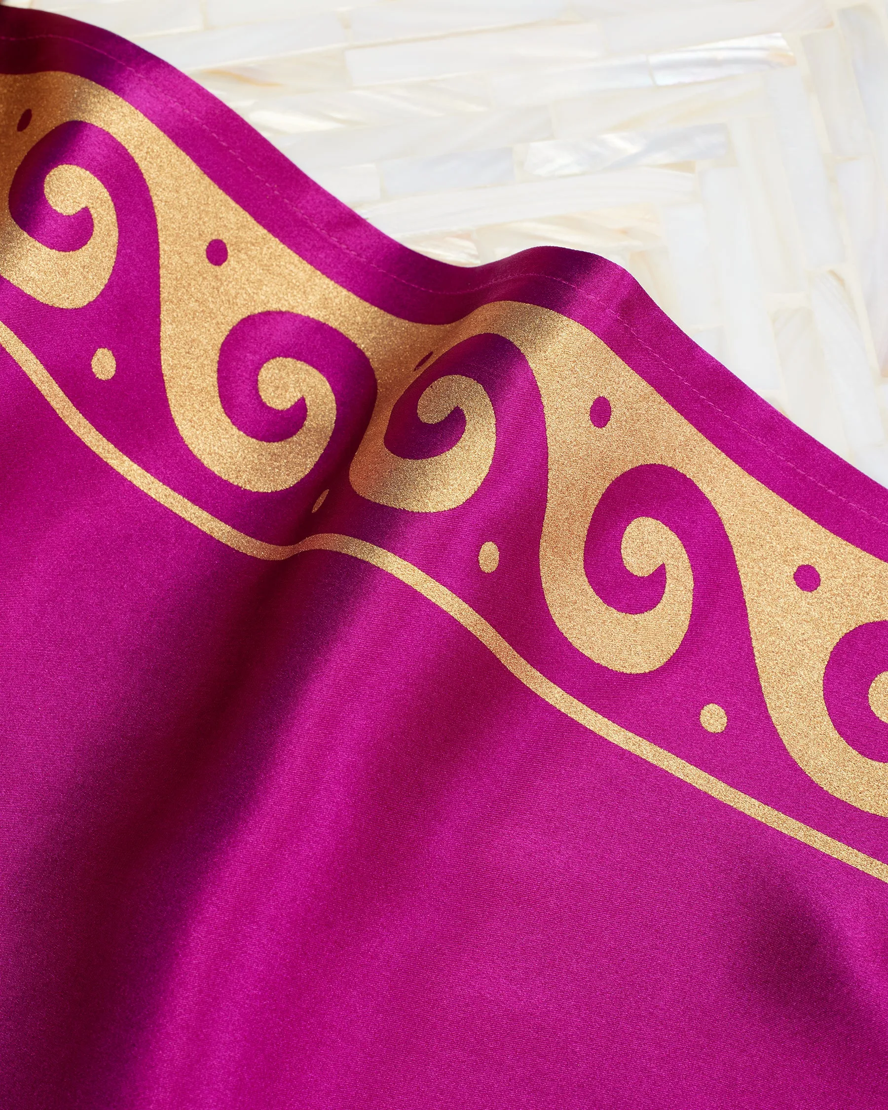 Minerva Silk Kaftan in Tyrian Fuchsia and Gold