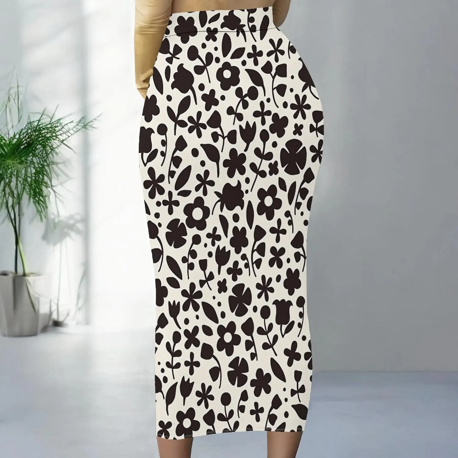 Plus Size Skirts for Curvy Women Sexy Ruched Bodycon Party Club Night Out Elegant High Waist Knee Length Midi Basic Skirt