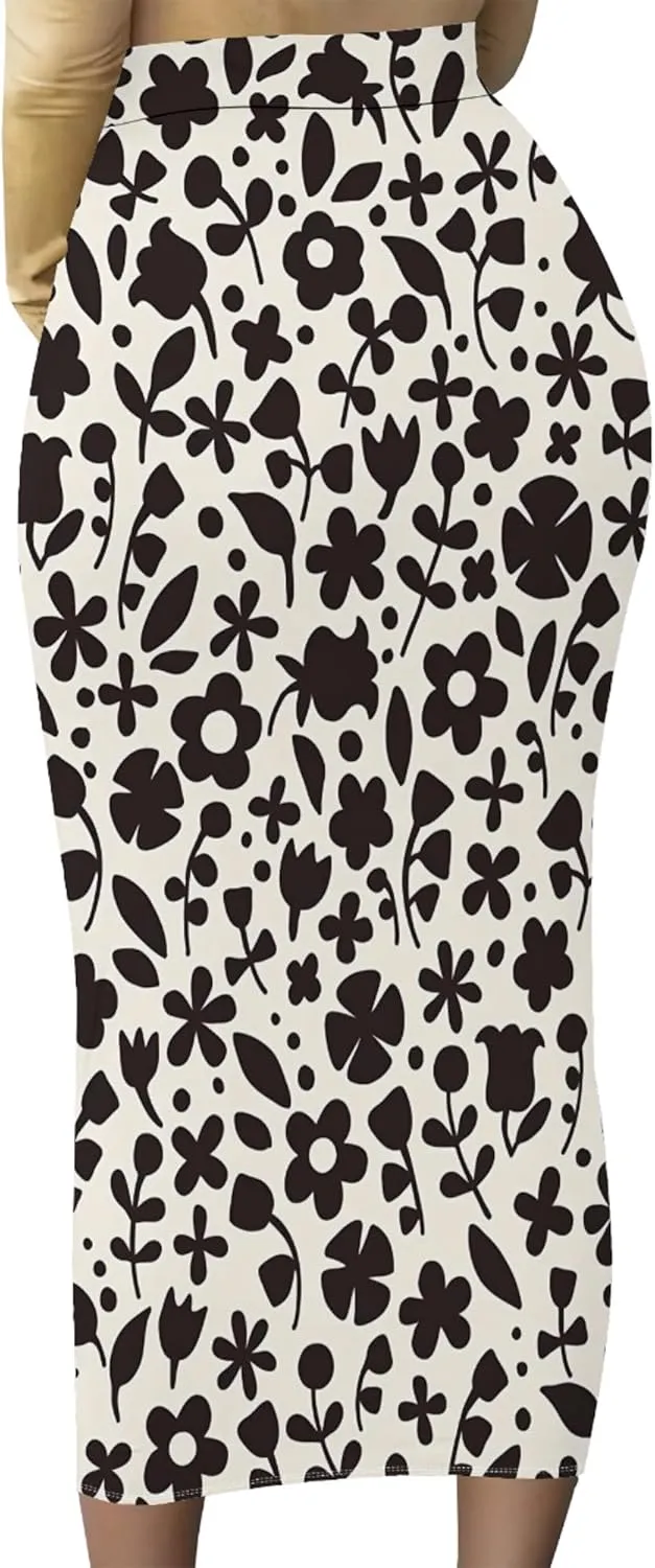 Plus Size Skirts for Curvy Women Sexy Ruched Bodycon Party Club Night Out Elegant High Waist Knee Length Midi Basic Skirt