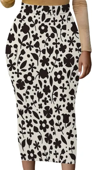 Plus Size Skirts for Curvy Women Sexy Ruched Bodycon Party Club Night Out Elegant High Waist Knee Length Midi Basic Skirt