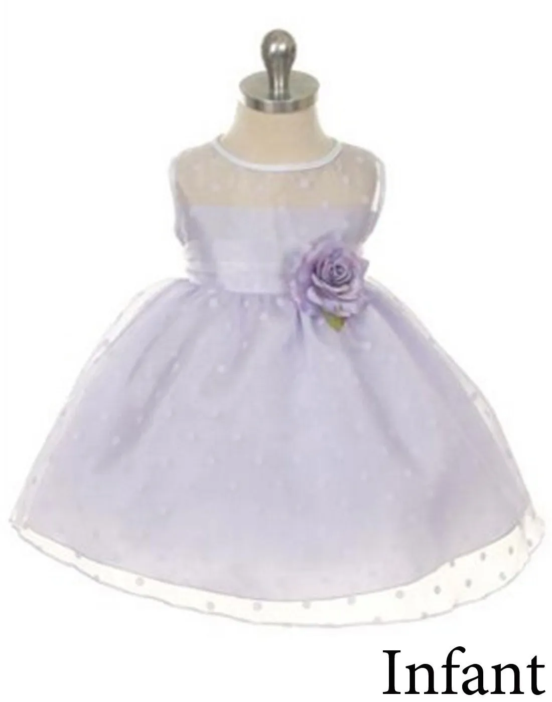 Polka Dot Organza Overlay Dress with an Organza Sash - Lavender