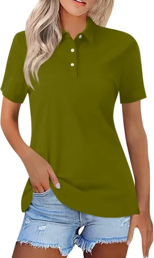 Polo Shirts for Women,Button Down V Neck Summer Tops Short Sleeve Dressy Casual Collared T Shirts Business Blouses