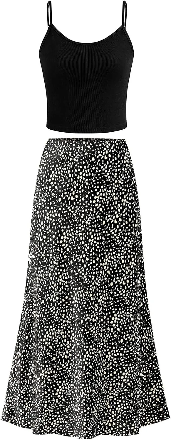PRETTYGARDEN Spaghetti Strap Tank Top Summer Sets Women 2 Piece Outfits Floral Maxi Skirts for Women Trendy Beach Vacation