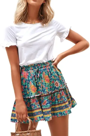 Relipop Women's Flared Short Skirt Polka Dot Pleated Mini Skater Skirt with Drawstring