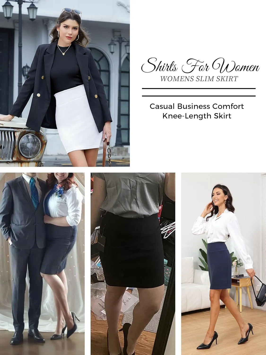 SEVEGO Women's Office Work Pencil Skirt Stretch High Waist Above Knee Length Slim Fit Mini Bodycon for Business Casual