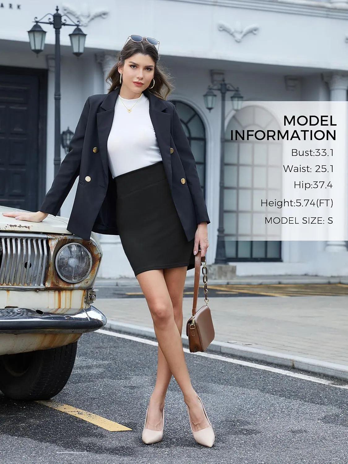 SEVEGO Women's Office Work Pencil Skirt Stretch High Waist Above Knee Length Slim Fit Mini Bodycon for Business Casual