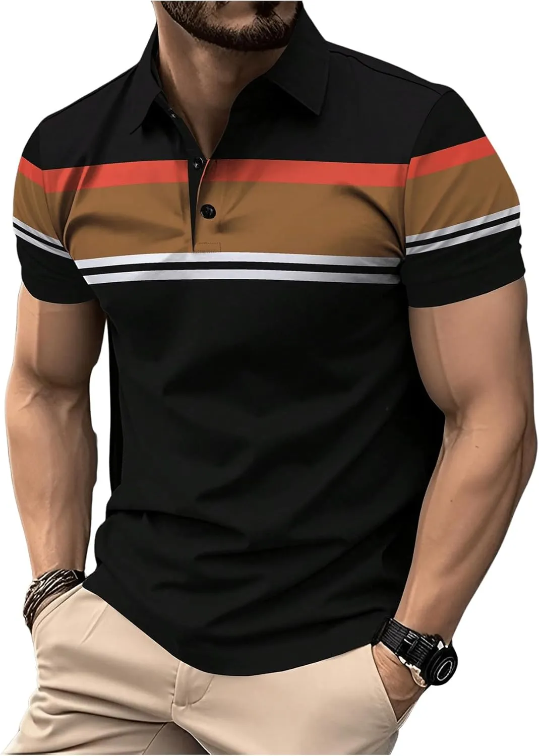 SOLY HUX Men's Short Sleeve Work Shirts Color Block Golf Tees Summer Casual Business T Shirt Tops