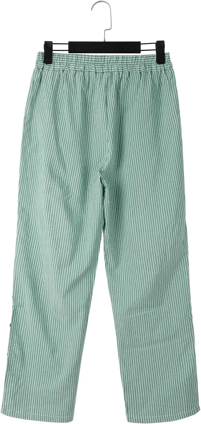 Striped Linen Pants for Women Cotton Casual Wide Leg Drawstring Elastic Waist Loose Fit Summer 2025 Straight Trousers